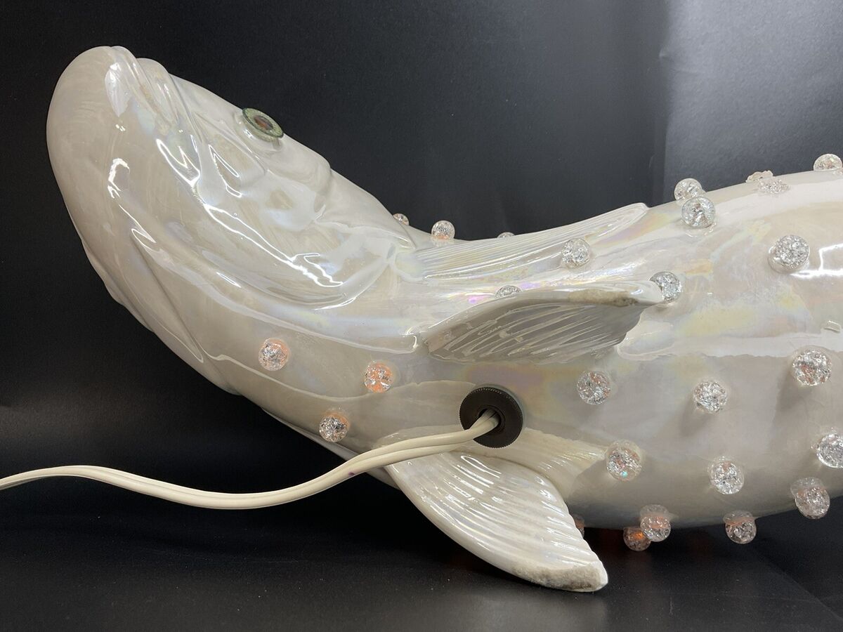 Vintage 1950s MCM Lighted Novelty Pearl White Fish TV Lamp Vintage 1950s MCM Lighted Novelty Pearl White Fish TV Lamp
