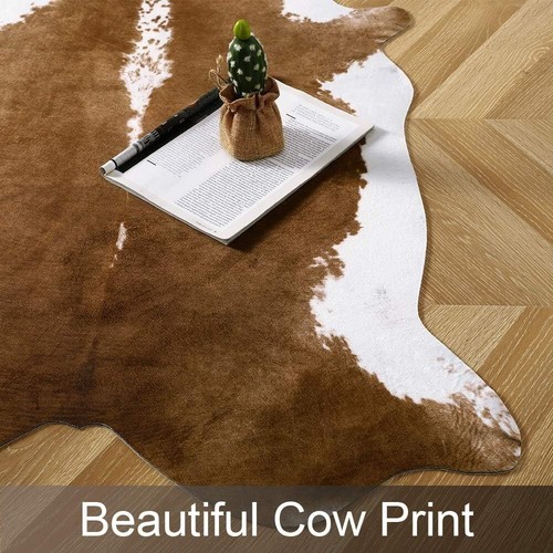 Western Decor Faux Fur Cowhide Rug 4.6 X 5.2 Feet Premium Animal Skin Cow Hide - Picture 5 of 7