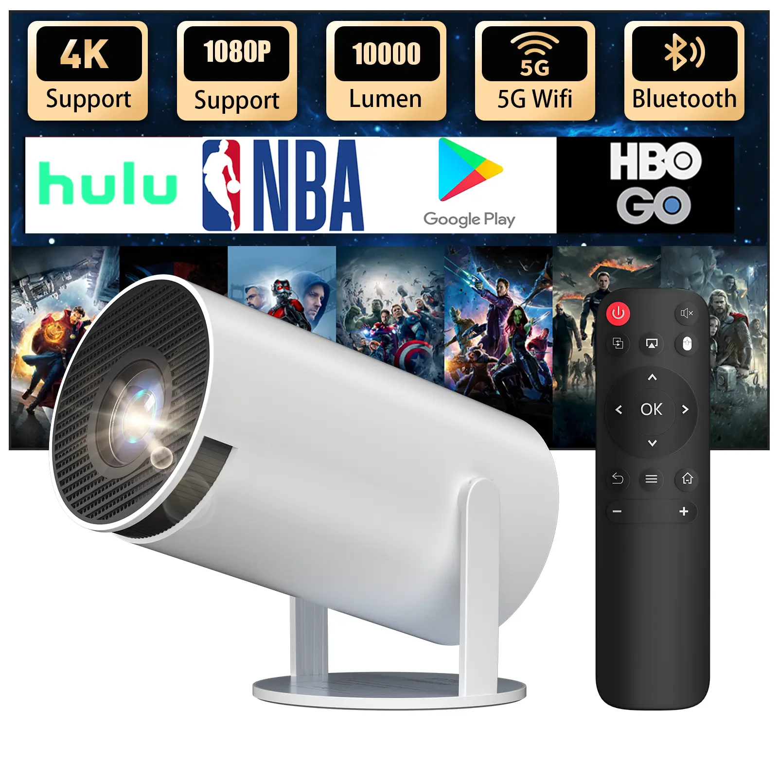 4K Mini Projector 10000 Lumen LED 1080P WiFi Bluetooth UHD Portable Home Theater-image