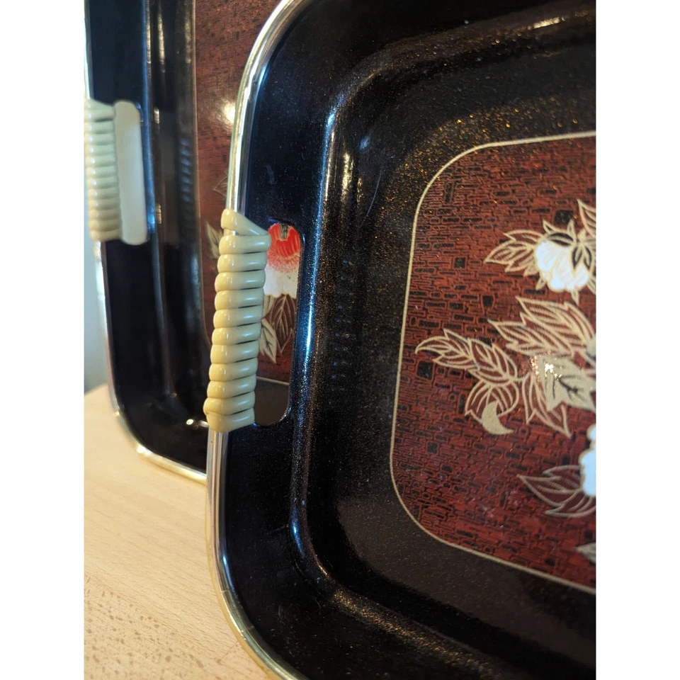 Bandeja de laca Toyo vintage flor floral japonés conjunto 2 dos té de sushi a juego Foto 4 de 4