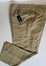 NEW $125 Nautica Brown Sandwashed 100% Silk Pleated Cuffed Dress Pants 40 x 30