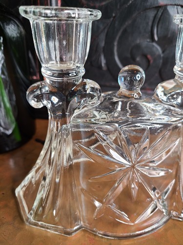 Vintage Anchor Hocking Double Candlestick Holder - Crystal Cut Glass - Picture 3 of 8