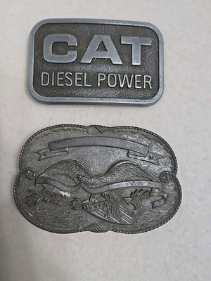 1981 CAT Diesel Power Belt Buckle Caterpillar Tractor Co Vintage Lot Eagle 1977