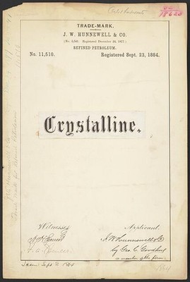Photo:J W Hunnewell Crystalline Refined Petroleum Trade Mark 1884