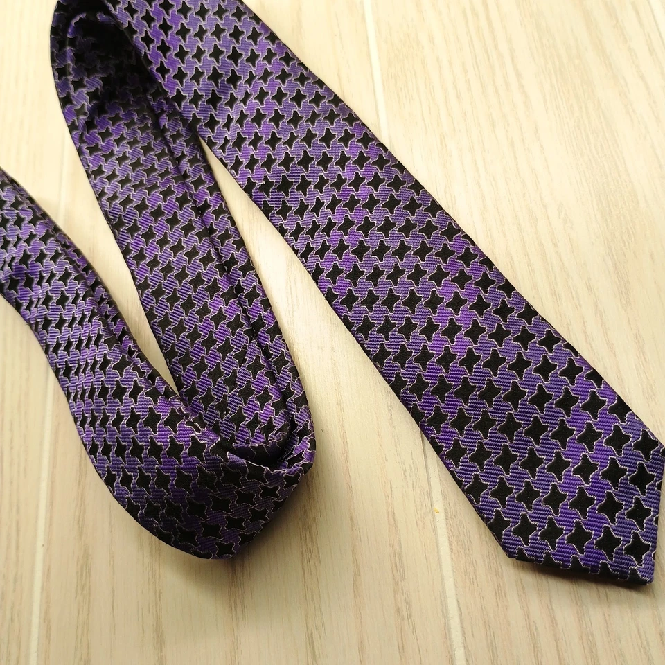 TIE RACK LONDON мужской 100% шелк n фиолетовый и черный геометрический дизайн W: 2» L: 58» - Изображение 4 из 4