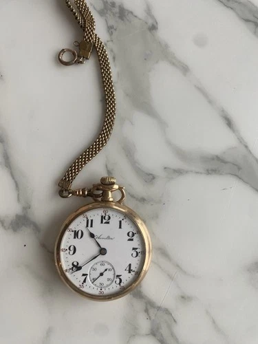 Antique Hamilton Pocket Watch Gold Filled Case Sub Seconds w/ Chain