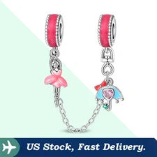 KUNSIR 925 Sterling Silver Flower Safety Chain Clip Charm for Bracelet DIY Gifts