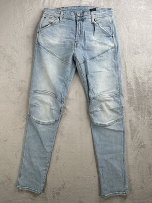 G Star Raw 5620 3D Slim Jeans Mens 30x32 Light Blue Wash Double Knee Motorcycle