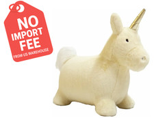 Rocking Unicorn Cream Plush Ride-On Animal Toy with Sturdy Base for Kids