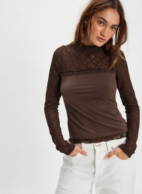 Free People Miya Lace Top in Double Espresso NWT Size XS