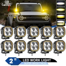 10PCS 2Inch LED Cube Pods Work Lights Spot Beam Driving Fog UTV 12V Amber White