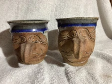 Vintage Ugly Face 3D Coffee Cup Mug Art Pottery Glazed Handmade Signed