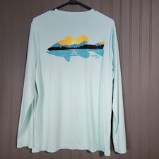 Reel Life Sun Defender Long Sleeve Shirt UV Protection Fish Logo Teal Men's MD