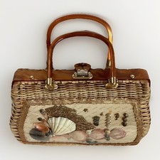VTG Wicker Seashells Bag W/Lucite Handles Princess Charming by Atlas 1950-60