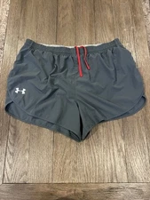Mens Under Armour  Pocket Lined Running Shorts Gray Red XL