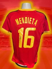 Hand Signed GAIZKA MENDIETA Spain Retro Home Shirt World Cup - COA