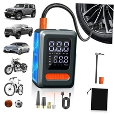Tire Inflator Portable Air Compressor with Car Jump Starter, 28000mAh Grey