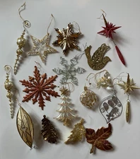 Christmas Ornament Lot Stars Snowflakes Tree Leaves Bird Angel Plastic Metal Mix