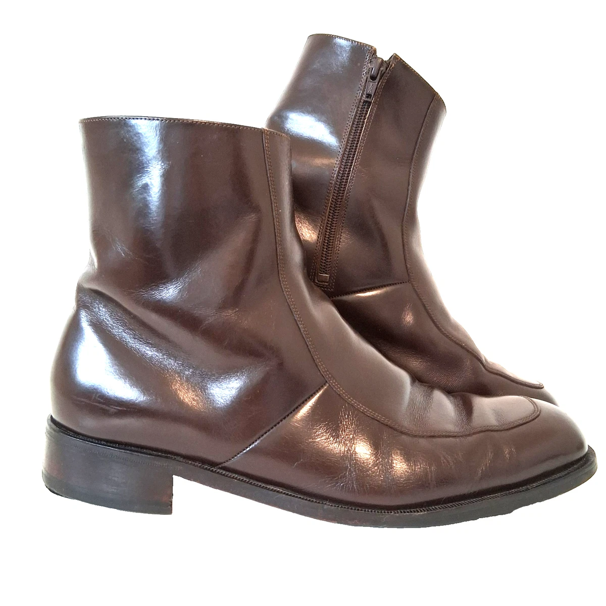 Florsheim Imperial Brown Leather Side Zip Duke Bike Toe Dress Boots Sz 14 D VTG Vintage 70s Men main image 2
