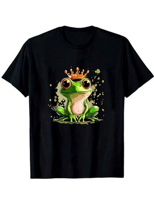 Whimsical Frog Prince with Crown Graphic T-Shirt Anti-Shrink Soft 