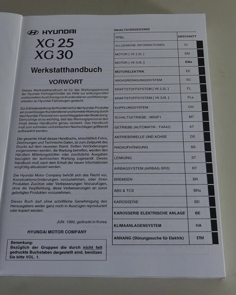 Manual De Taller Hyundai XG 25 / 30 Año 1999 - 2000 - Imagen 2 de 4