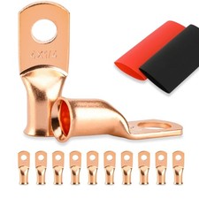 10PCS Battery Cable Ends, 4 Gauge Wire Connectors 1/4 4AWG 1/4" M6 , Copper