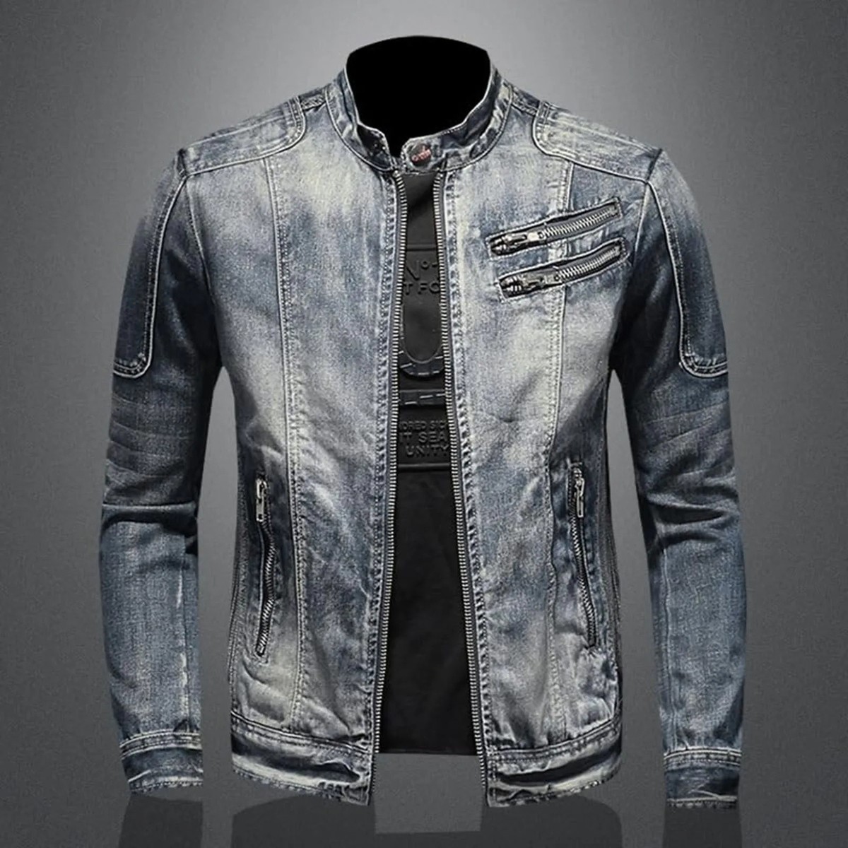 Luxury Men's Denim Jacket Slim Fit Casual Trendy High Street Zip