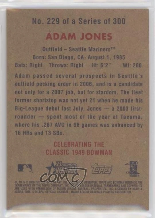 2006 Bowman Heritage Silver Foil Adam Jones #229 Rookie RC - Image 2 of 2