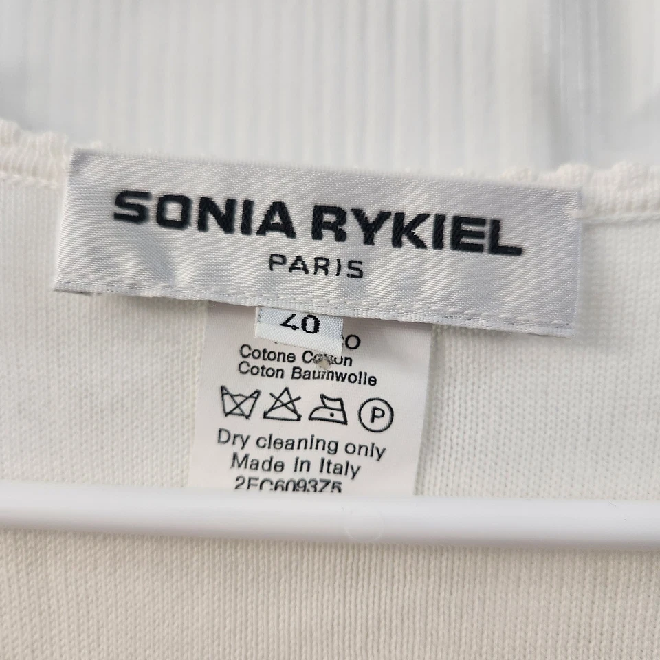 Top tejido de algodón crema Sonia Rykiel Paris Italia manga corta para mujer 40/US8 Shell Foto 3 de 4