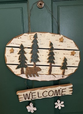 Rustic Americana Wooden Welcome Sign Hanging Wall Art Home Decor 13.5 x15.5 