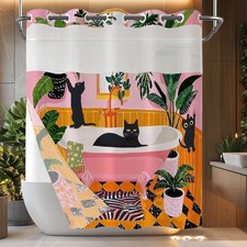 No Hook Shower Curtain with Snap in Liner Funny Cat Shower Curtains for Bathr...