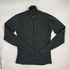 Eddie Bauer Women's 1/4 Zip Sweater S Charcoal Gray Wool Blend Rib Knit Pullover