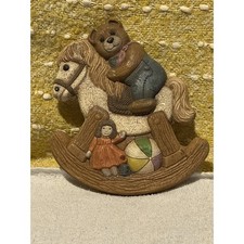 Vintage Nursery Wall Plaque HOMCO Bear Rocking Horse Doll 1986 Baby Decor 80's