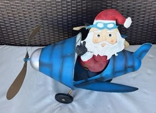Metal Santa In Plane Decoration Approx 21inches Long 13 Inches High Vintage