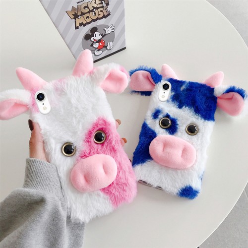 1pc Fluffy Plush Cow Mobile Phone Case Protector Compatible with iPhone - Picture 3 of 18
