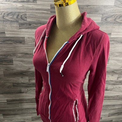 FOURLAPS Full Zip Up Long Sleeve Red Hooded Sweatshirt Hoodie Women's Size XS