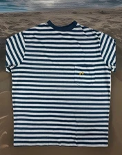 VGC! VTG Hang Ten Striped Pocket T-Shirt 70’s Teal Blue Sz Medium **See Repair