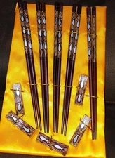 Five Sets of Scenic Chinese Chopsticks with Holders in Wooden Presentation Box