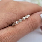Art Deco Minimal Peal Ring with Moissanite Accents Sterling Silver Bridal Band