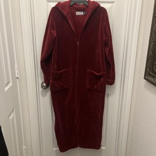 Alexander Del Rossa Plush Women's Robe Wine Hooded Plush Floor Length Zip O