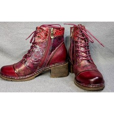 L'Artiste by Spring Step Leather Lace-Up Boots Fallinluv Bordeaux size 36