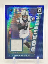 JaTavion Sanders 2024 Panini Donruss Optic Rookie Phenom Blue Hyper Prizm RC Mem