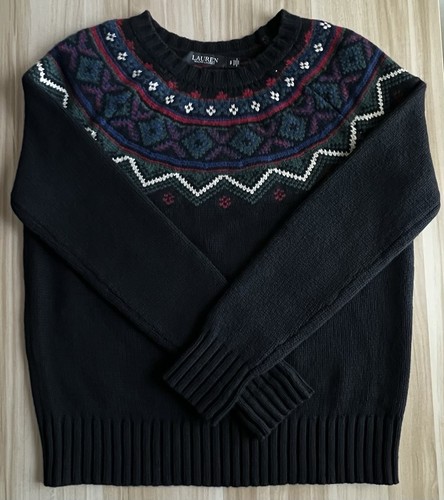 LAUREN Ralph Lauren Fair Isle Wool Blend Sweater Womens Small Black Crewneck - Bild 4 von 22