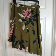 Vintage Halston Heritage Olive Green Floral Asymmetrical Skirt Sz 12