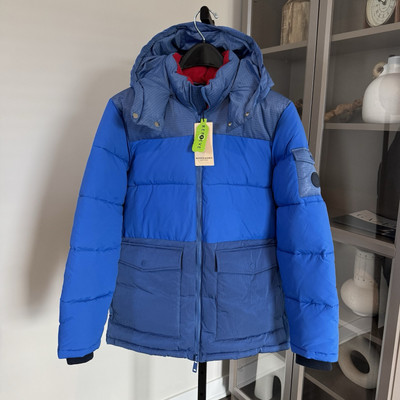 Scotch & Soda Blue Insulated Hooded Zip Up Puffer Jacket Mid Length Coat XL NEW