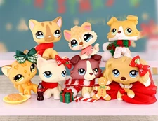 Christmas 7Pcs Mini lps Pet Shop Dog Cat with Accessories Clothes for Kid Gift
