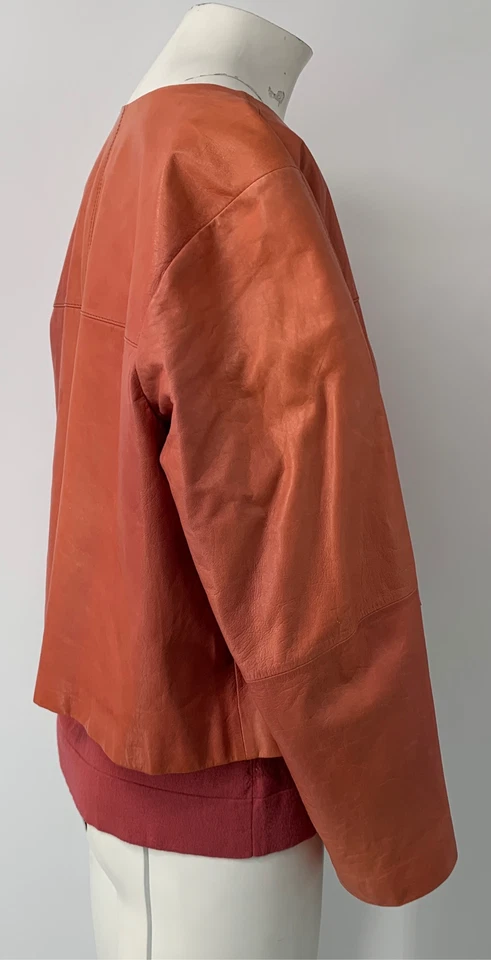 Lafayette 148 Rústico Naranja y Rojo Cuero Chaqueta Abierta Camisa y Camiseta sin Mangas Talla L Foto 3 de 4