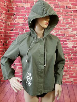 XCVI PRE-SHRUNK DRAGON HOODED LADIES JACKET  GREEN SZ MEDIUM 3/4 SLEEVE 