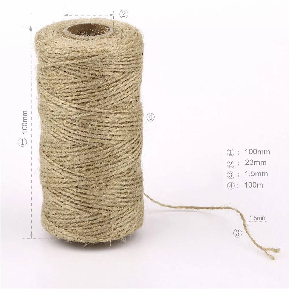 100M/Roll 1.5mm Natural Jute Rope Hemp Twine Strong Cord Thick Rope String@