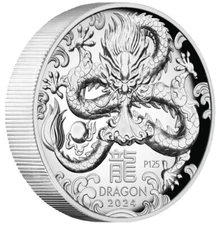 2024 $1 Australia Lunar Year of the Dragon High Relief 1 oz Proof Silver Coin